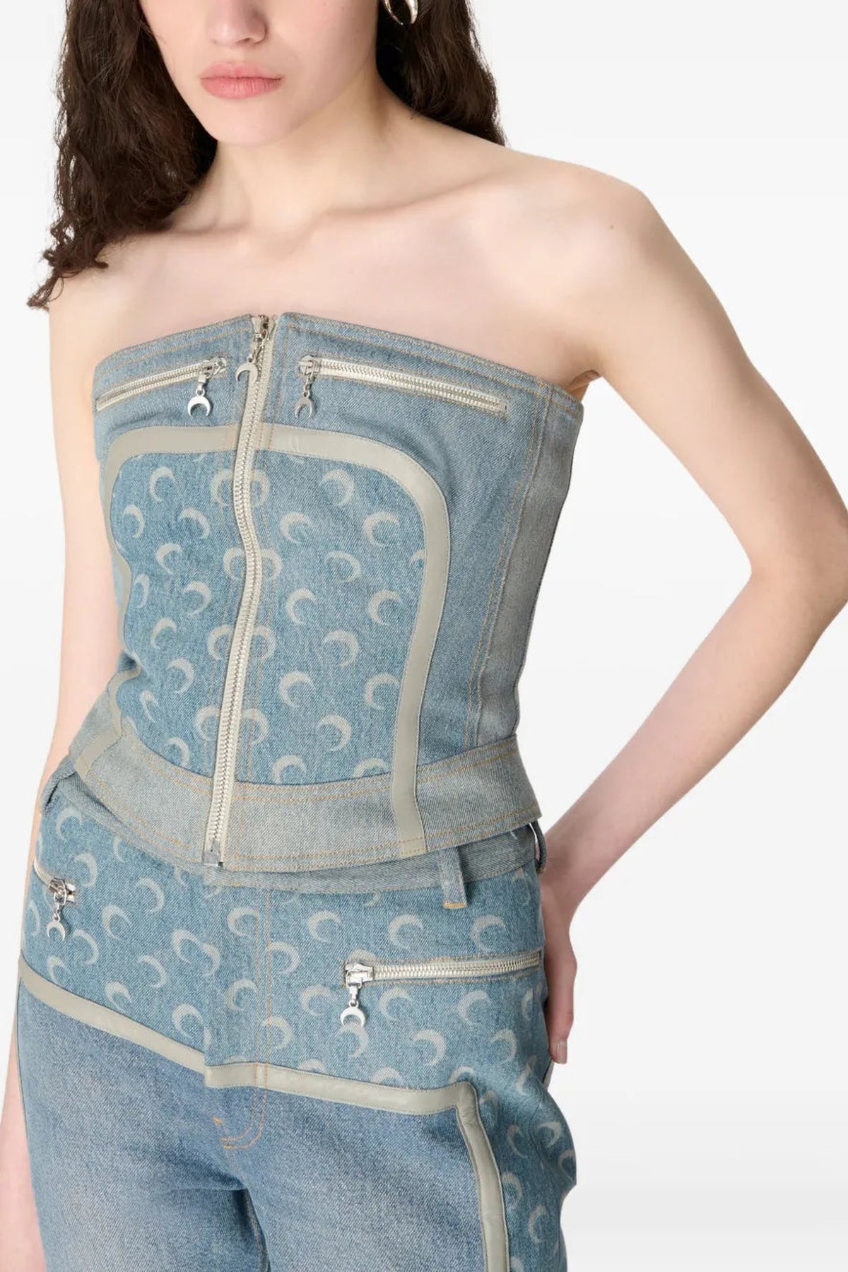Regenerated Denim Bustier Top - Beige