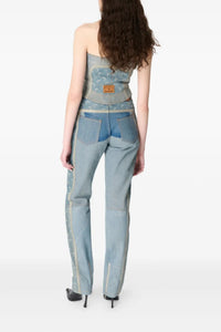 Regenerated Denim Bustier Top - Beige