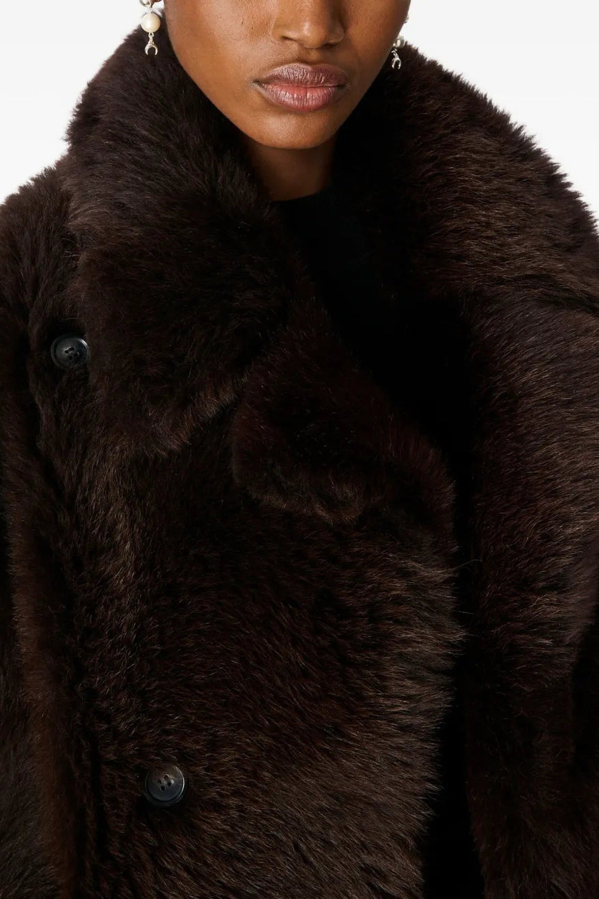 Hairy Shearling Leather Caban - Marron