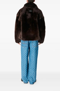 Hairy Shearling Leather Caban - Marron