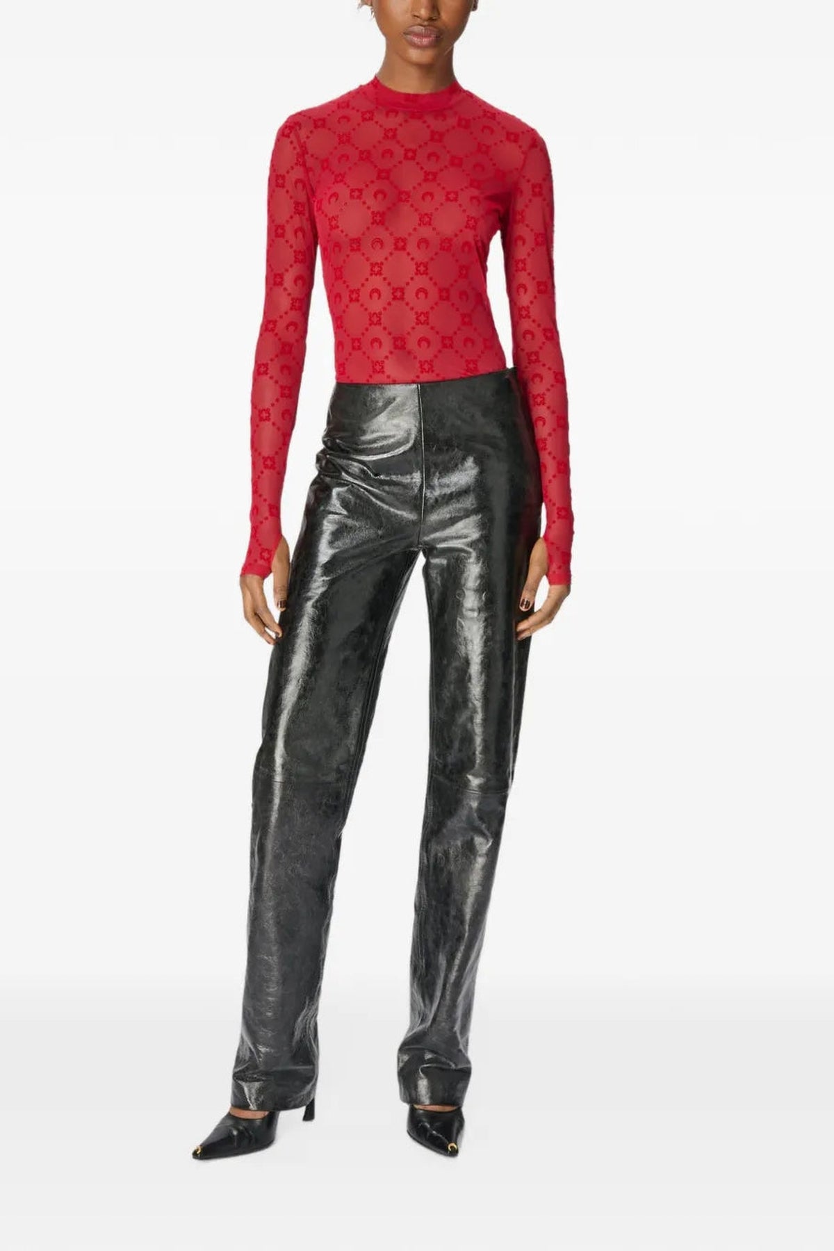 Glossy Moon Leather Straight Trousers - Noir