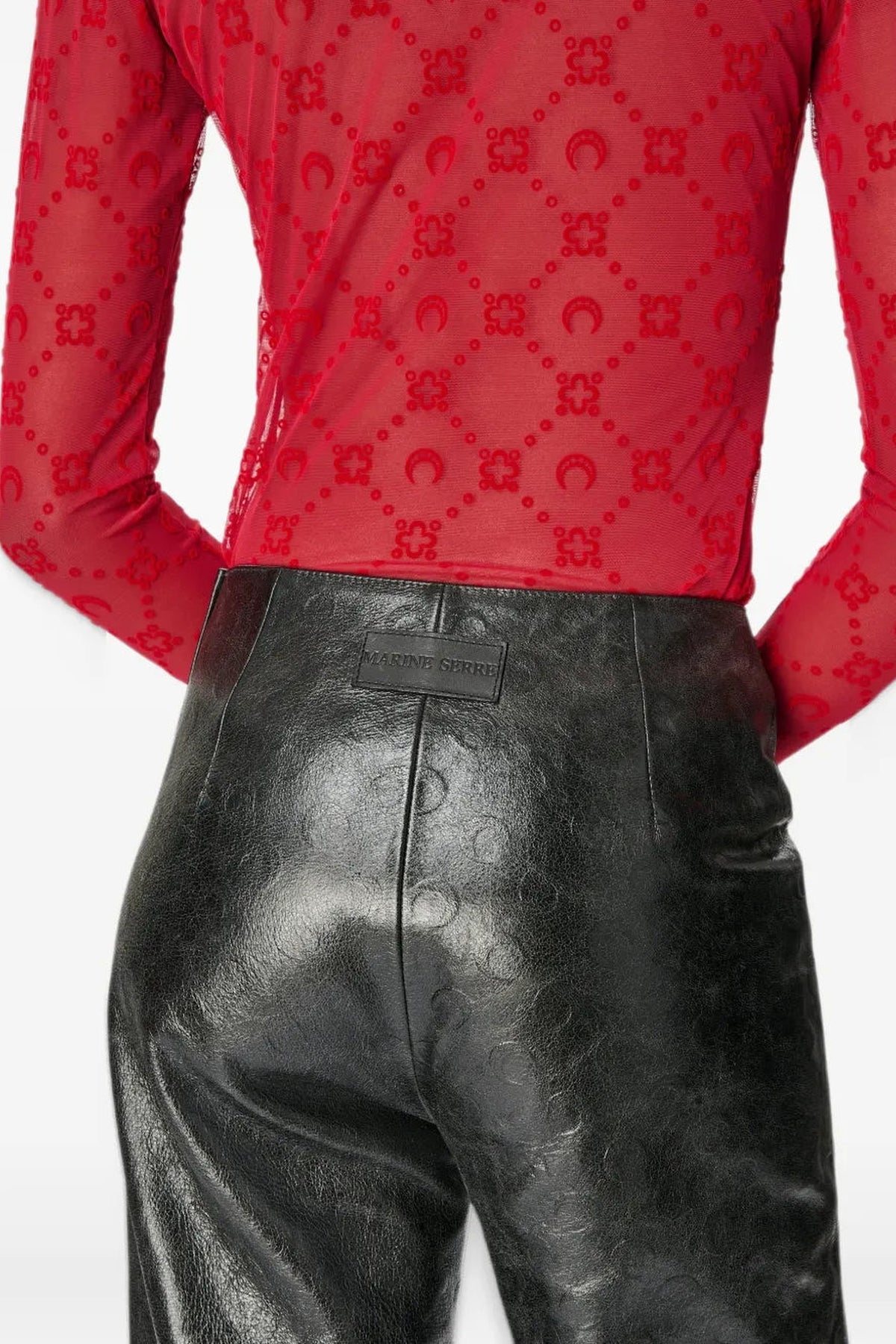 Glossy Moon Leather Straight Trousers - Noir