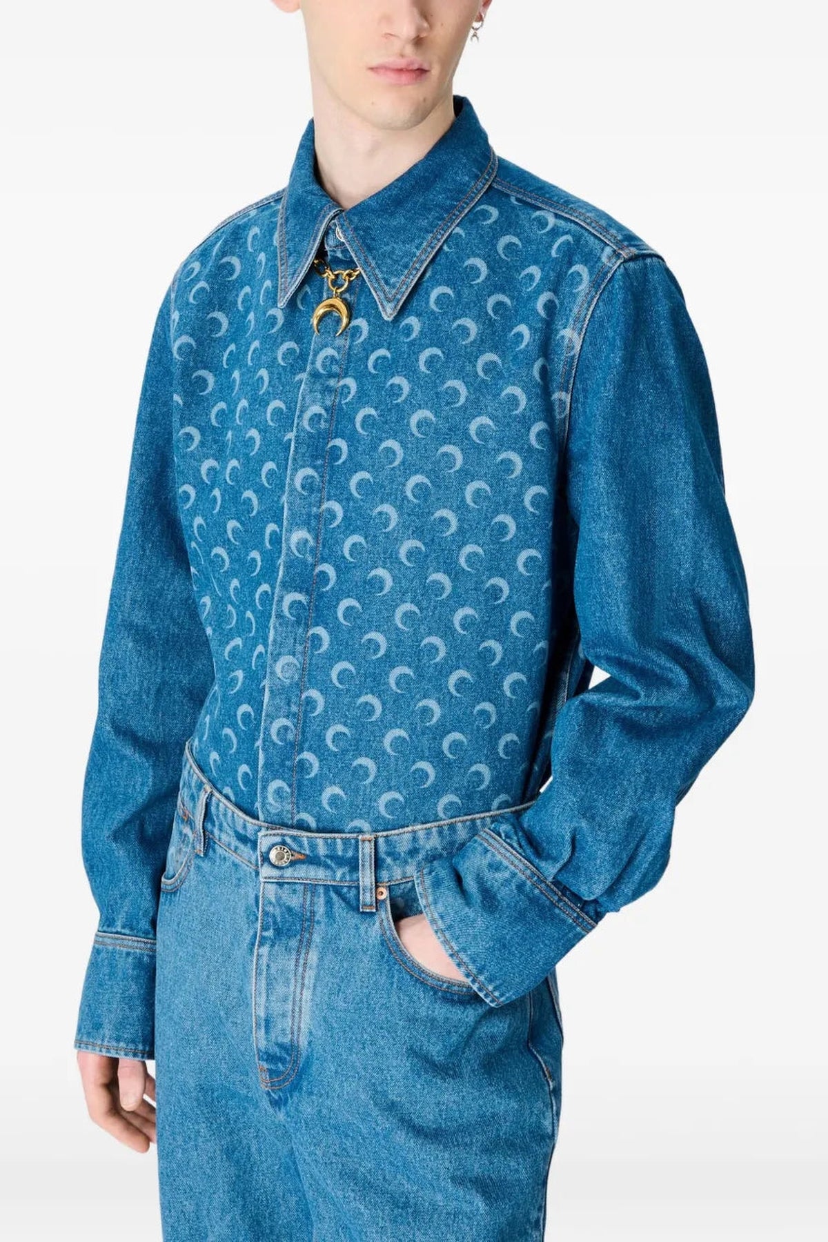 Moon Laser Blue Wash Denim Ls Shirt - Bleu