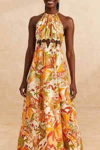 Robe longue Leopard Forest Sand - Orange