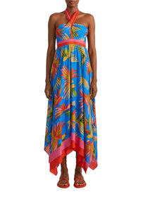 Robe longue Painted Birds - Bleu