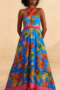 Robe longue Painted Birds - Bleu