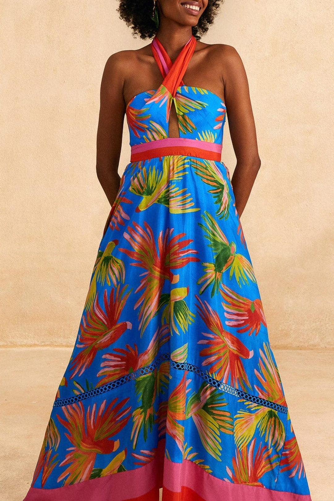 Robe longue Painted Birds - Bleu