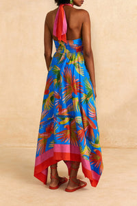 Robe longue Painted Birds - Bleu