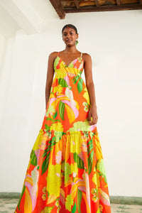 NEW_Neon Floral Red Robes longues - Neon Floral Red