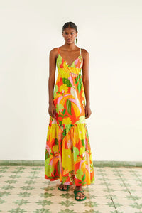 NEW_Neon Floral Red Robes longues - Neon Floral Red