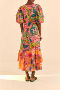 Robe midi Graphic Macaws Coral - Multicolore