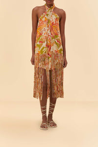 Robe courte Leopard Forest Sand en coton - Orange
