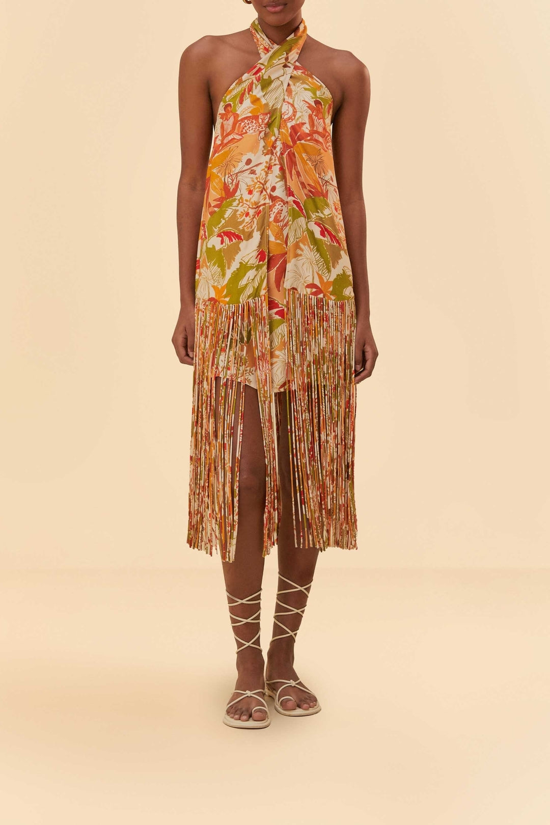 Robe courte Leopard Forest Sand en coton - Orange