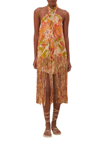 Robe courte Leopard Forest Sand en coton - Orange