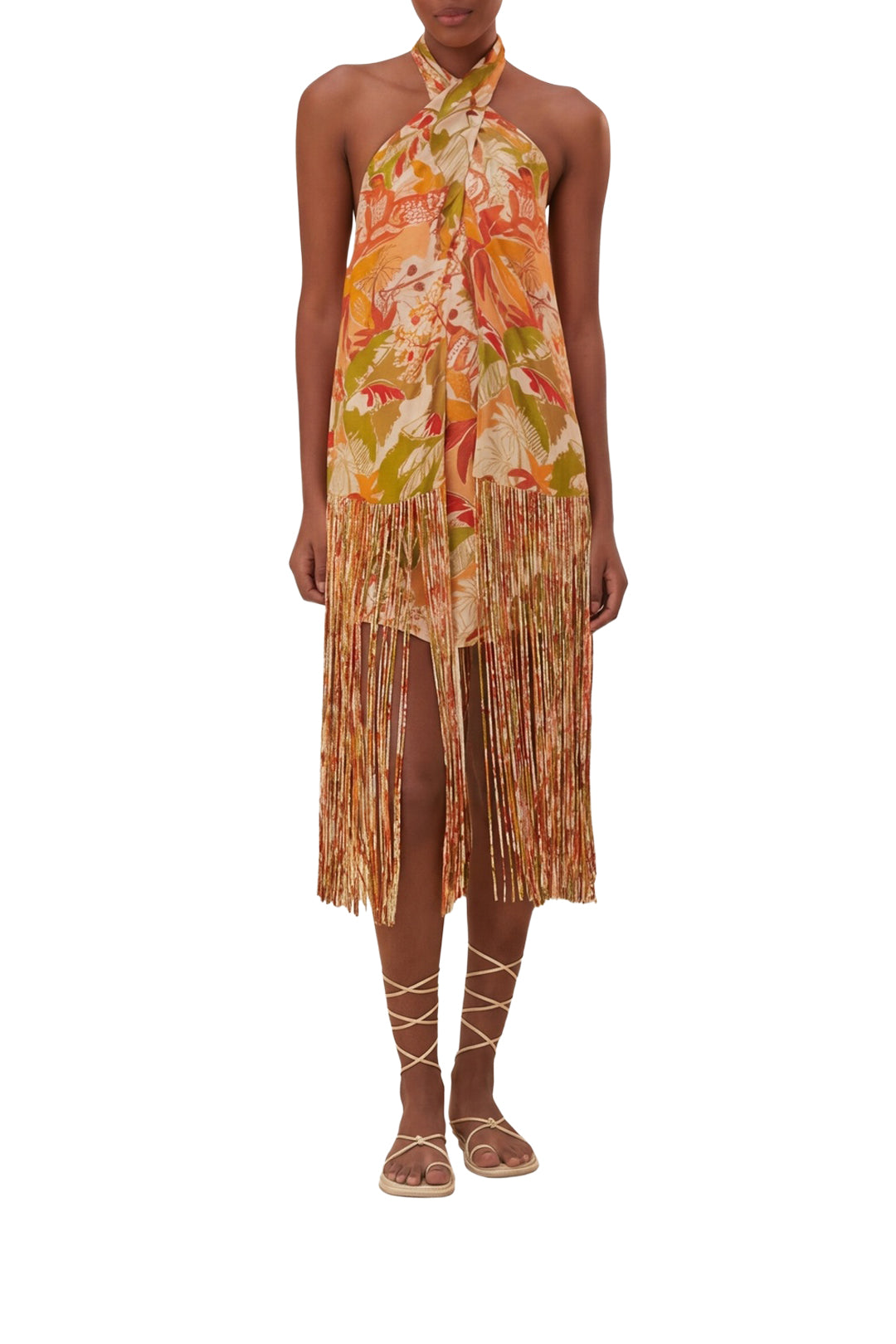 Robe courte Leopard Forest Sand en coton - Orange