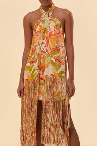 Robe courte Leopard Forest Sand en coton - Orange