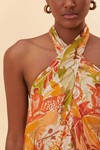 Robe courte Leopard Forest Sand en coton - Orange