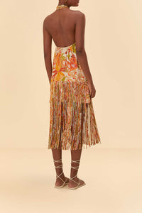 Robe courte Leopard Forest Sand en coton - Orange