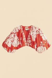 Top court Lace Monsteras en lin - Rouge