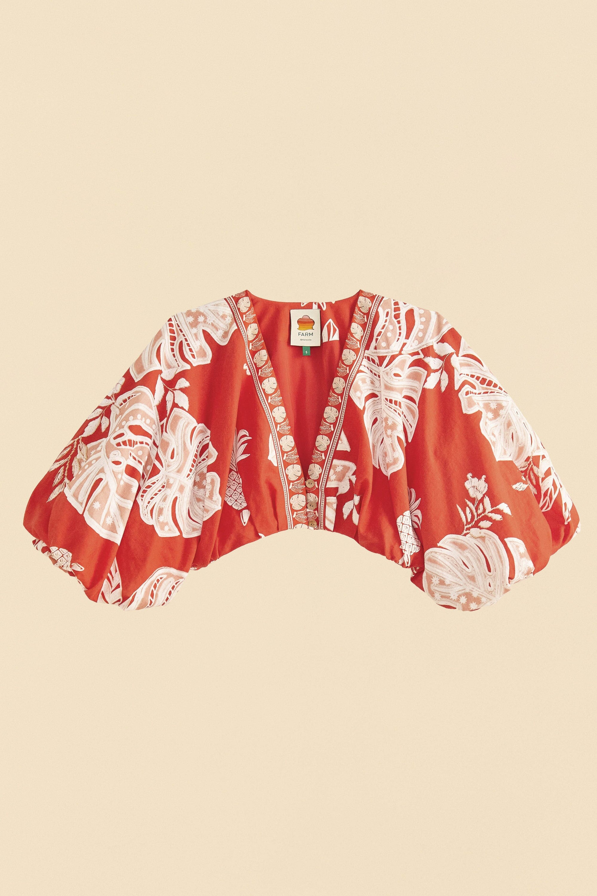 Top court Lace Monsteras en lin - Rouge