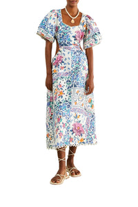 Robe midi Romantic Bandanas en lin - Blanc
