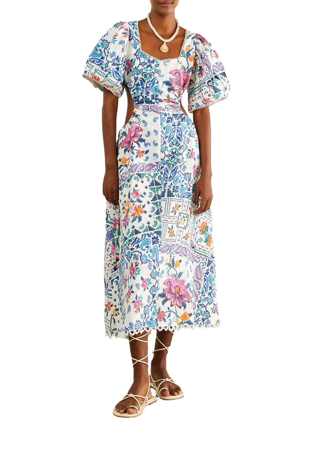 Robe midi Romantic Bandanas en lin - Blanc