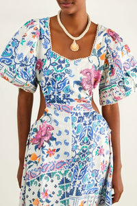 Robe midi Romantic Bandanas en lin - Blanc