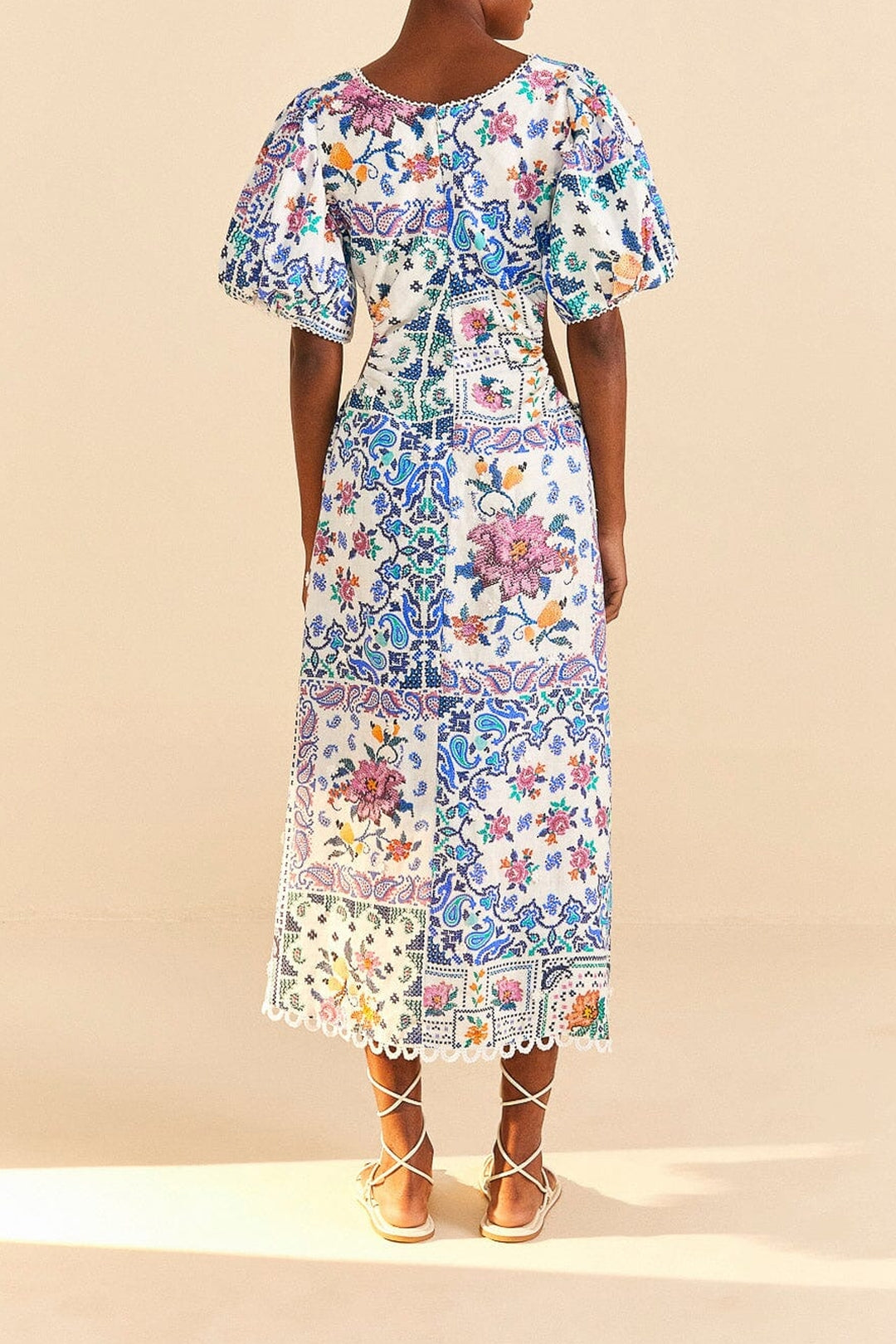 Robe midi Romantic Bandanas en lin - Blanc