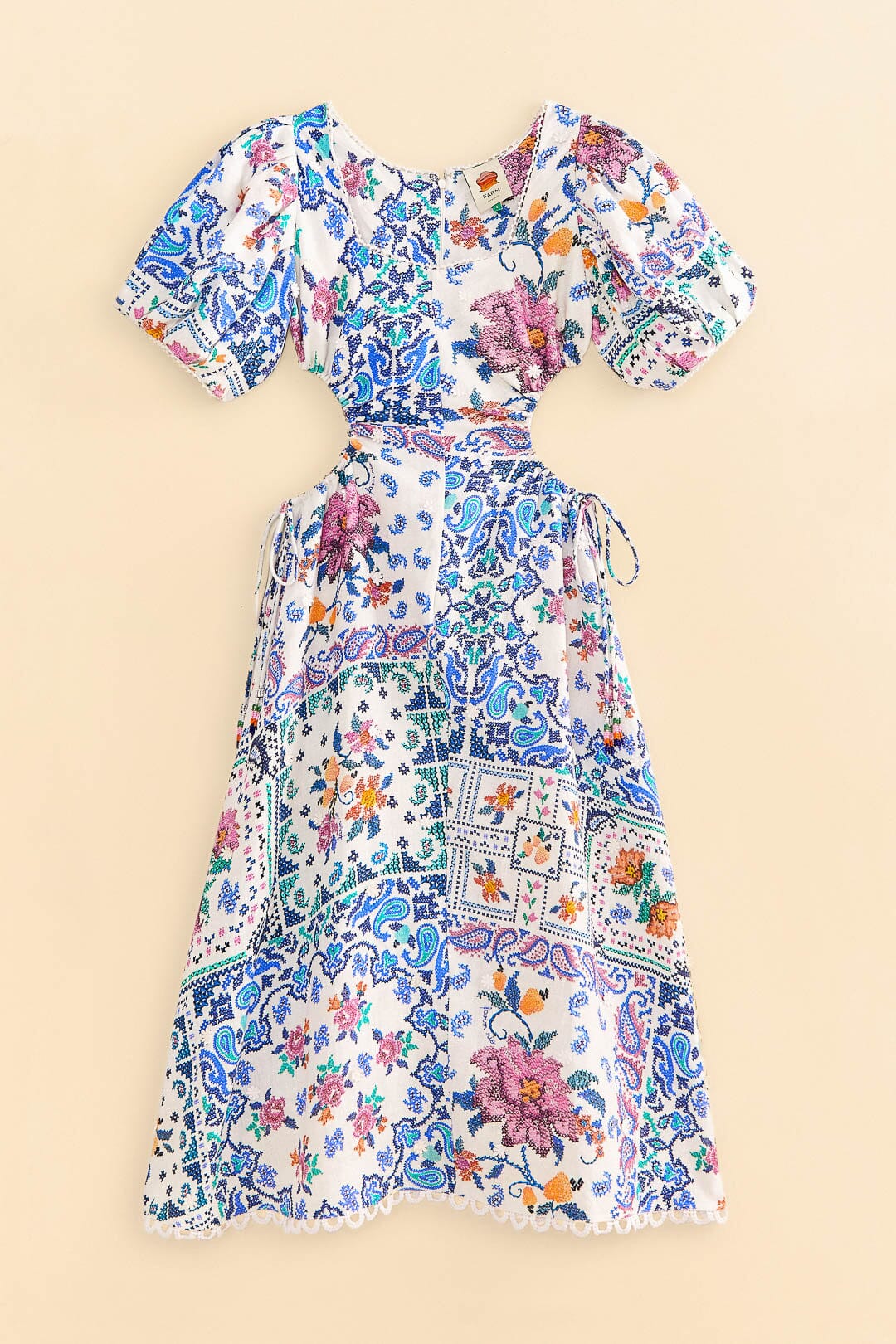 Robe midi Romantic Bandanas en lin - Blanc