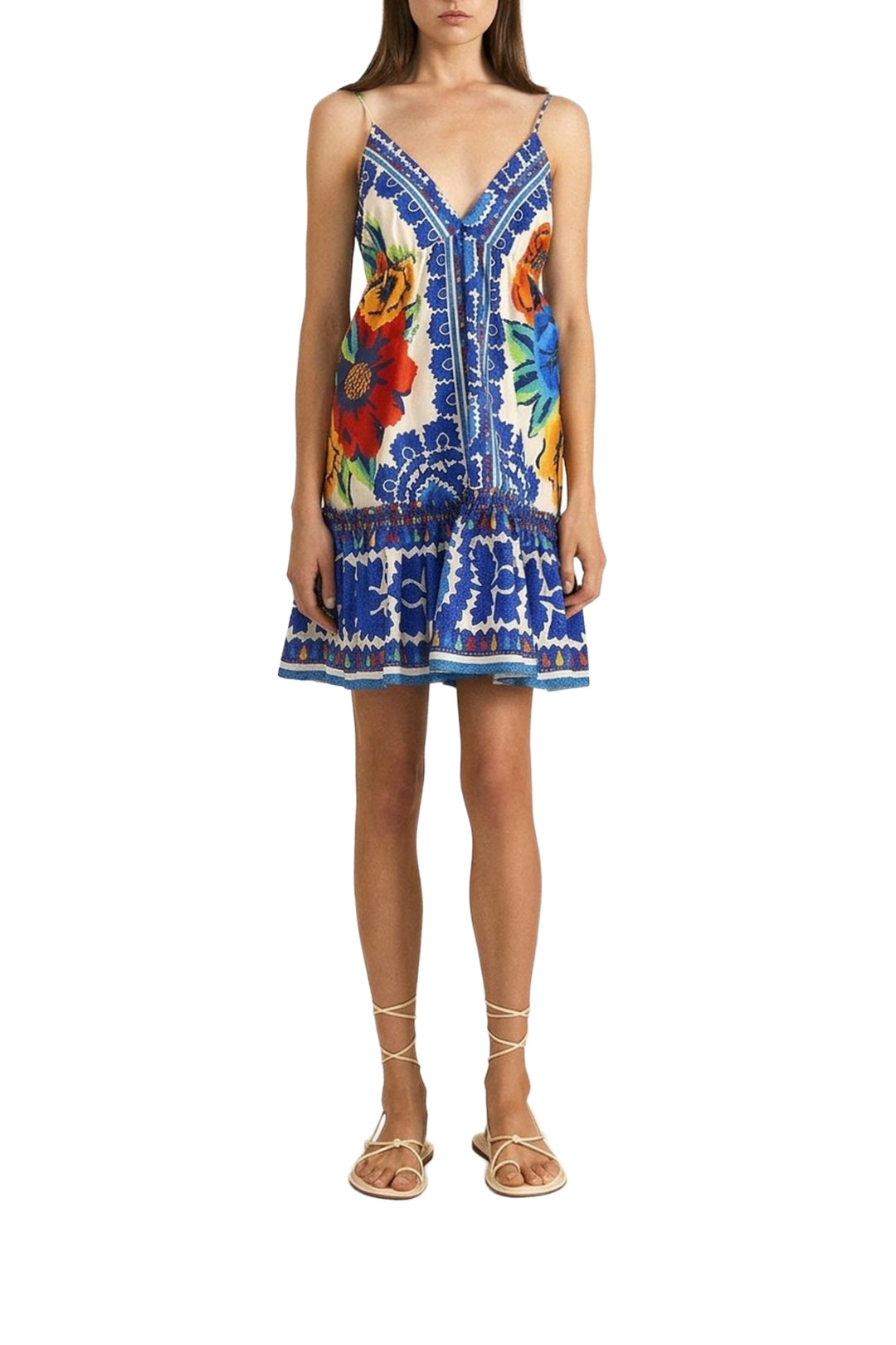 Flower Tapestry short dress - Blue