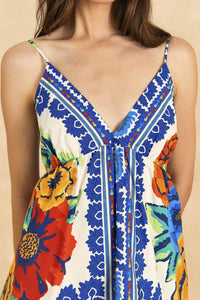 Flower Tapestry short dress - Blue