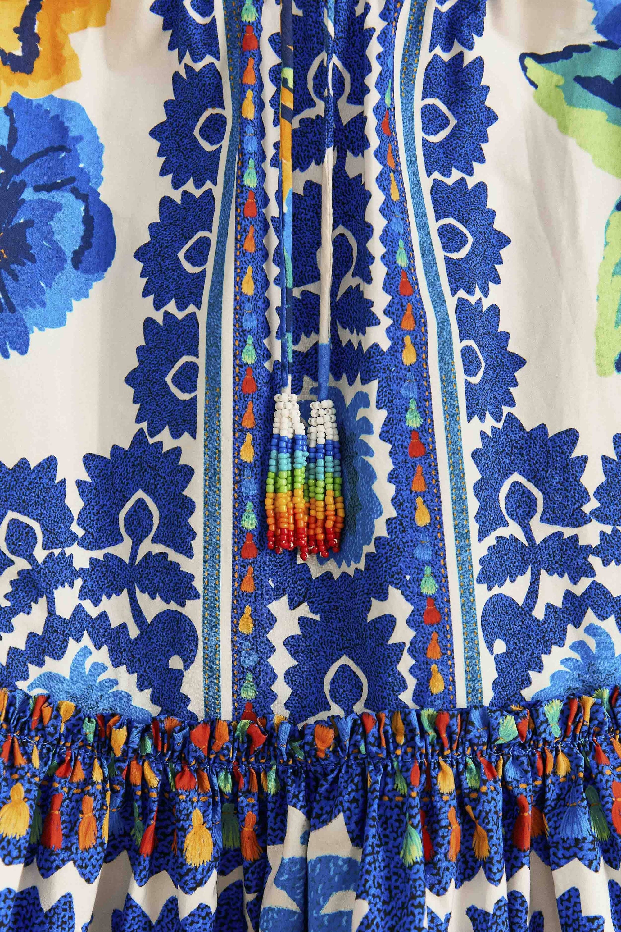 Flower Tapestry short dress - Blue