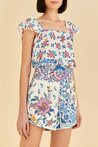 Short Bandanas romantique en coton - Blanc