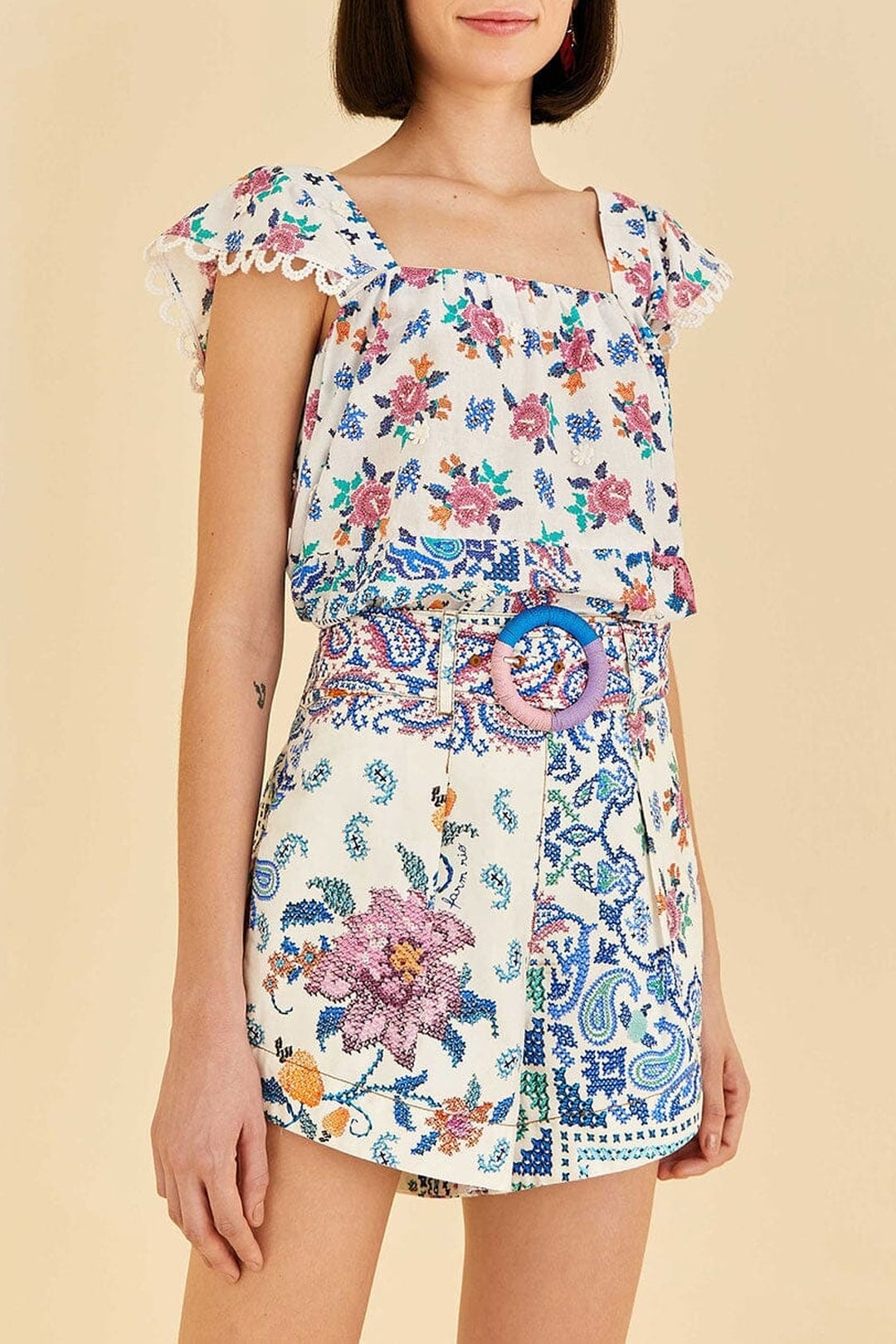 Short Bandanas romantique en coton - Blanc