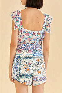 Short Bandanas romantique en coton - Blanc