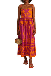 Robe longue à bretelles en lin - Orange