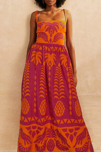 Robe longue à bretelles en lin - Orange