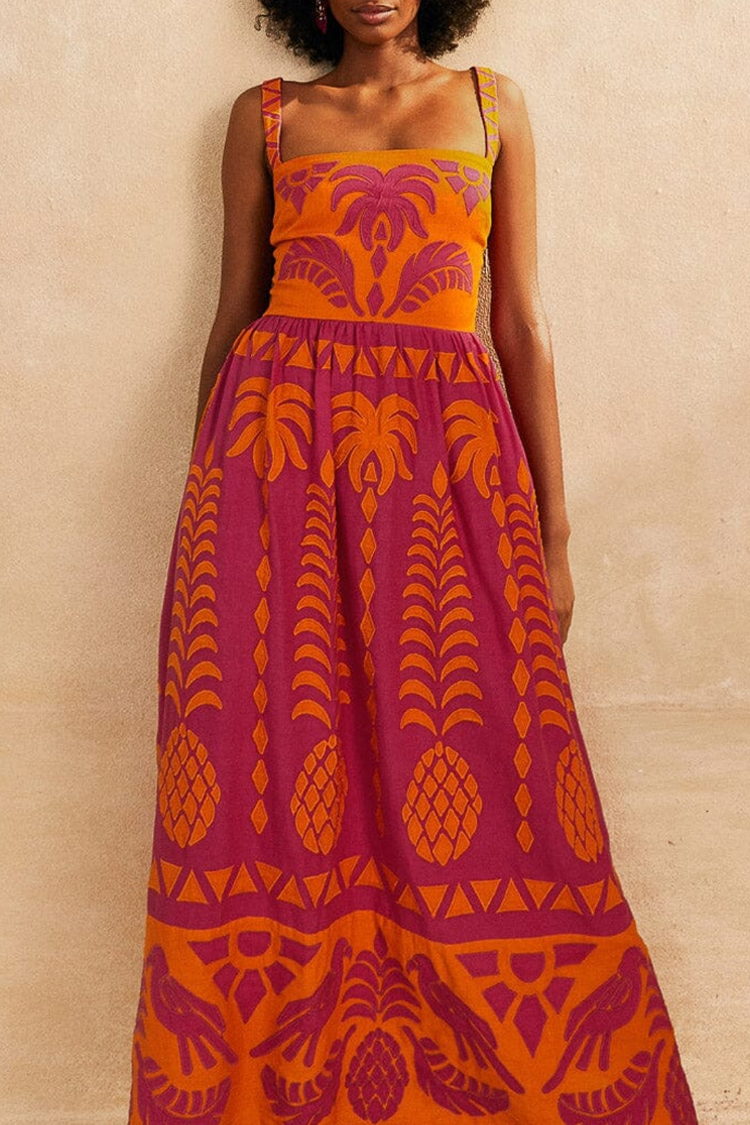 Robe longue à bretelles en lin - Orange