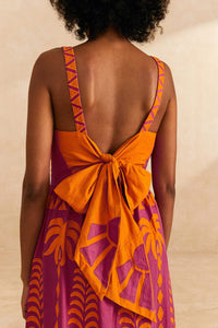 Robe longue à bretelles en lin - Orange
