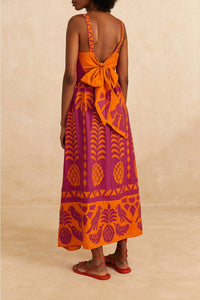 Robe longue à bretelles en lin - Orange