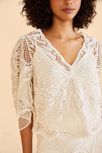 Blouse Butterfly guipire - Blanc