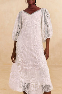 Robe midi Guipure - Blanc