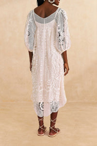 Robe midi Guipure - Blanc
