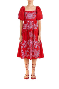 Robe midi Palm Tree Richilieu en lin - Rouge