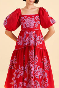 Robe midi Palm Tree Richilieu en lin - Rouge