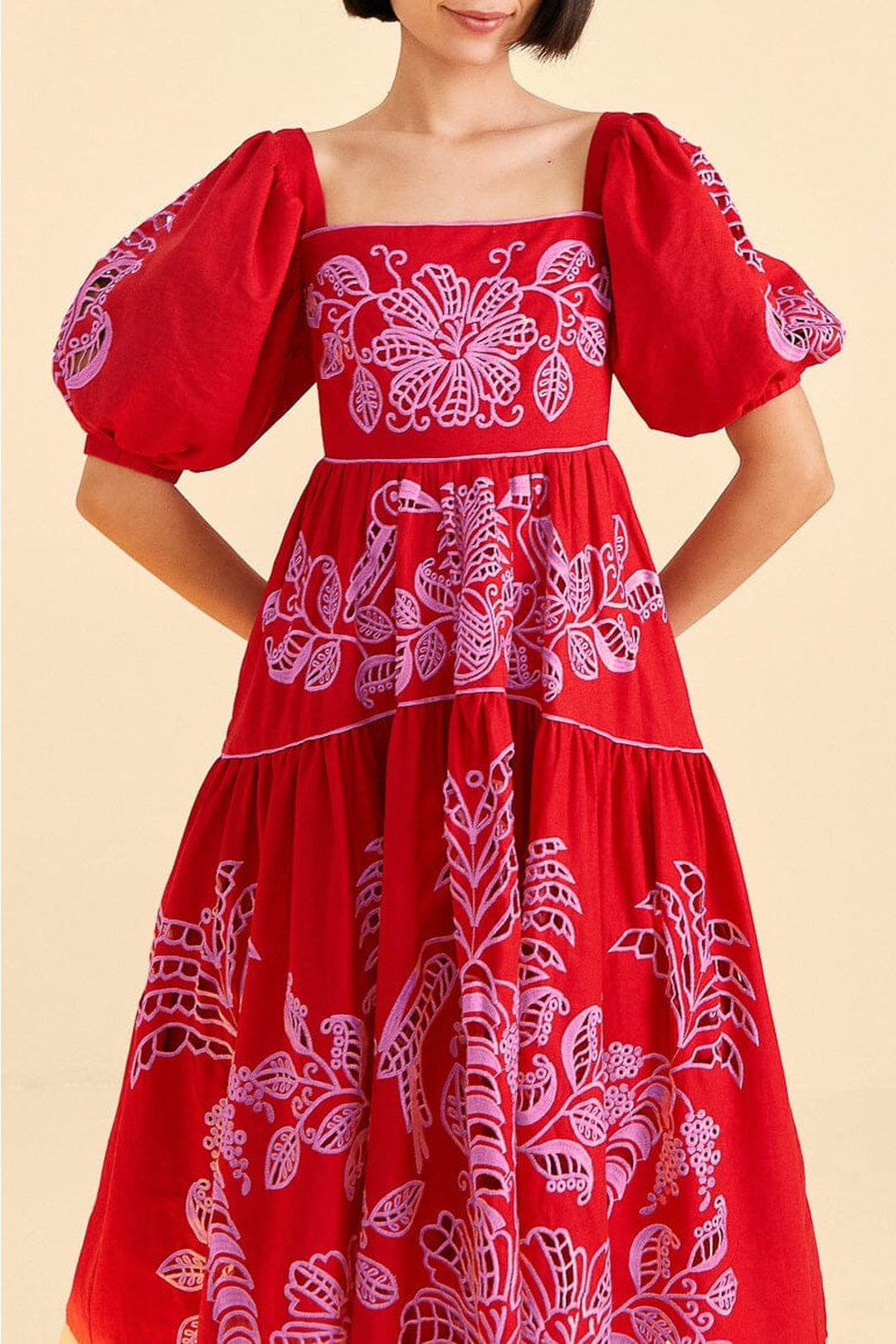 Robe midi Palm Tree Richilieu en lin - Rouge