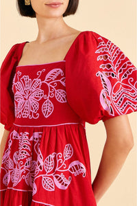 Robe midi Palm Tree Richilieu en lin - Rouge