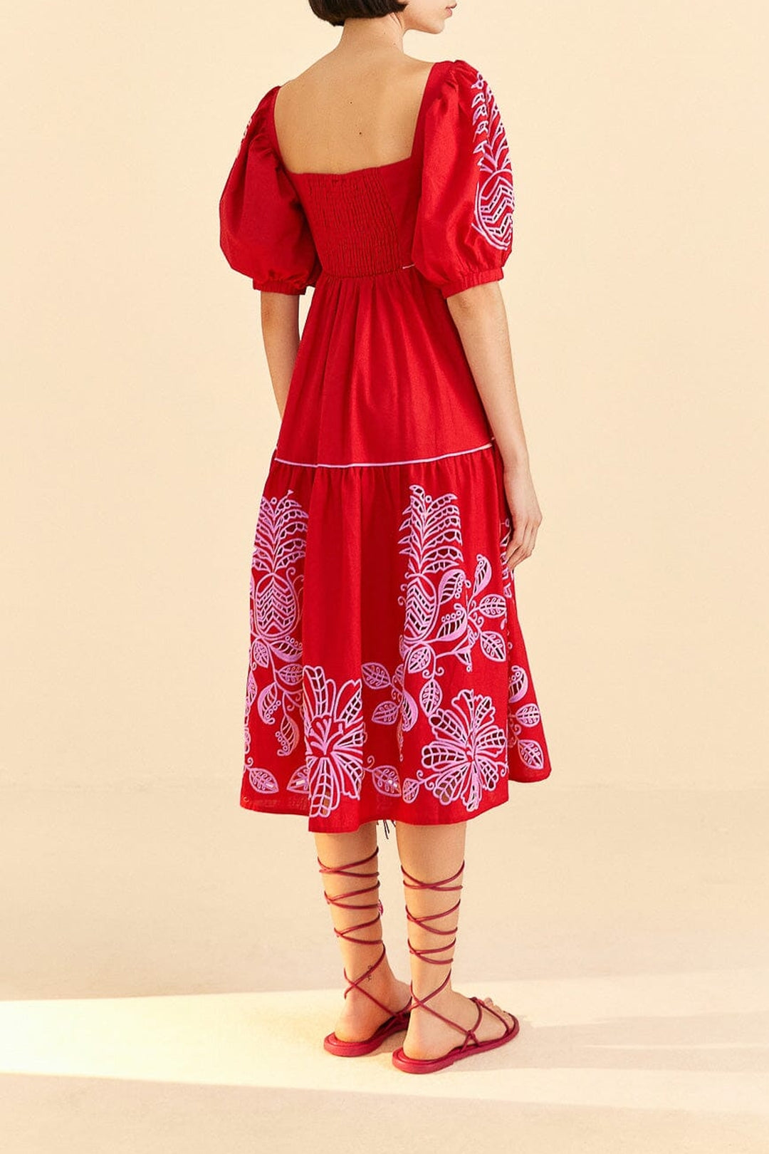 Robe midi Palm Tree Richilieu en lin - Rouge