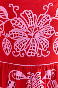 Robe midi Palm Tree Richilieu en lin - Rouge