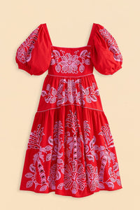 Robe midi Palm Tree Richilieu en lin - Rouge